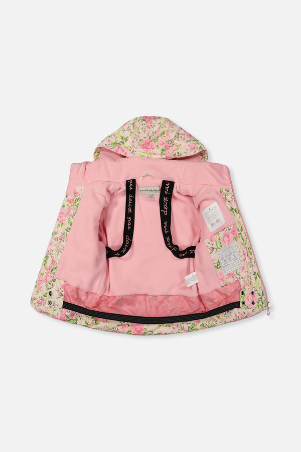 Habit de neige deux pièces PLAY rose imprimé mini fleurs avec pantalon rose