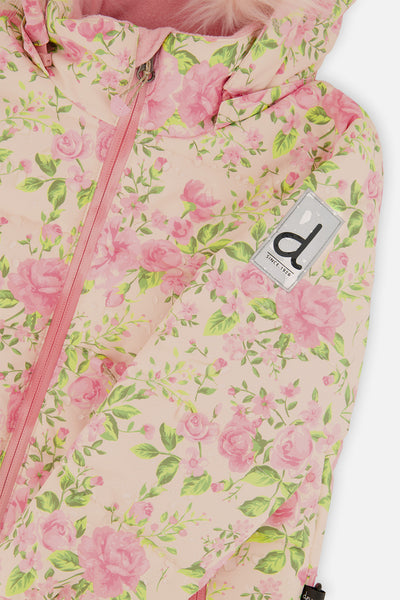 Habit de neige deux pièces PLAY rose imprimé mini fleurs avec pantalon rose