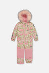 Kids One Piece Play Snowsuit Beige Vintage Rose Print