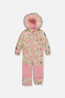 Kids One Piece Play Snowsuit Beige Vintage Rose Print