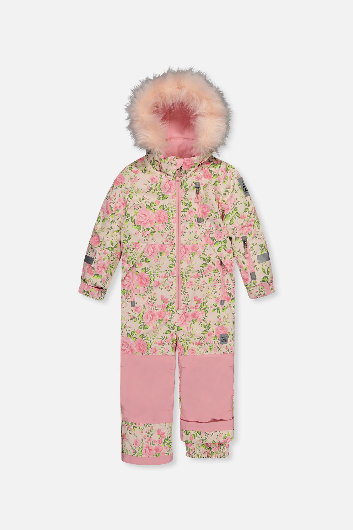 Kids One Piece Play Snowsuit Beige Vintage Rose Print