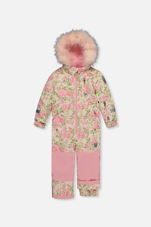 Kids One Piece Play Snowsuit Beige Vintage Rose Print