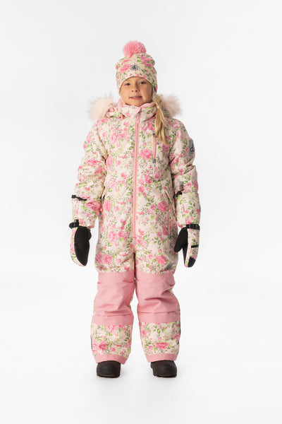 Kids One Piece Play Snowsuit Beige Vintage Rose Print