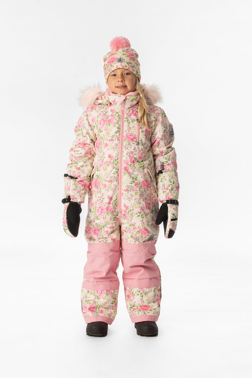 Kids One Piece Play Snowsuit Beige Vintage Rose Print