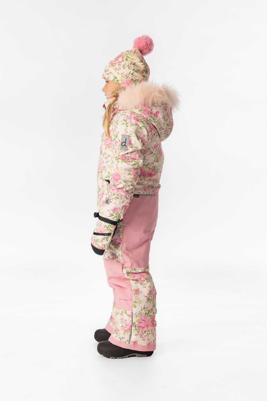 Kids One Piece Play Snowsuit Beige Vintage Rose Print