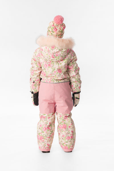 Kids One Piece Play Snowsuit Beige Vintage Rose Print