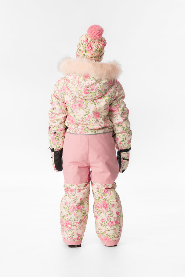 Kids One Piece Play Snowsuit Beige Vintage Rose Print