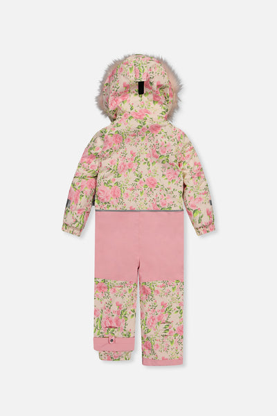 Kids One Piece Play Snowsuit Beige Vintage Rose Print
