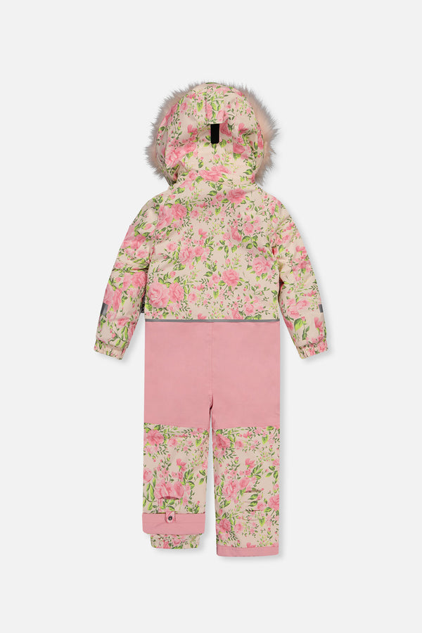 Kids One Piece Play Snowsuit Beige Vintage Rose Print