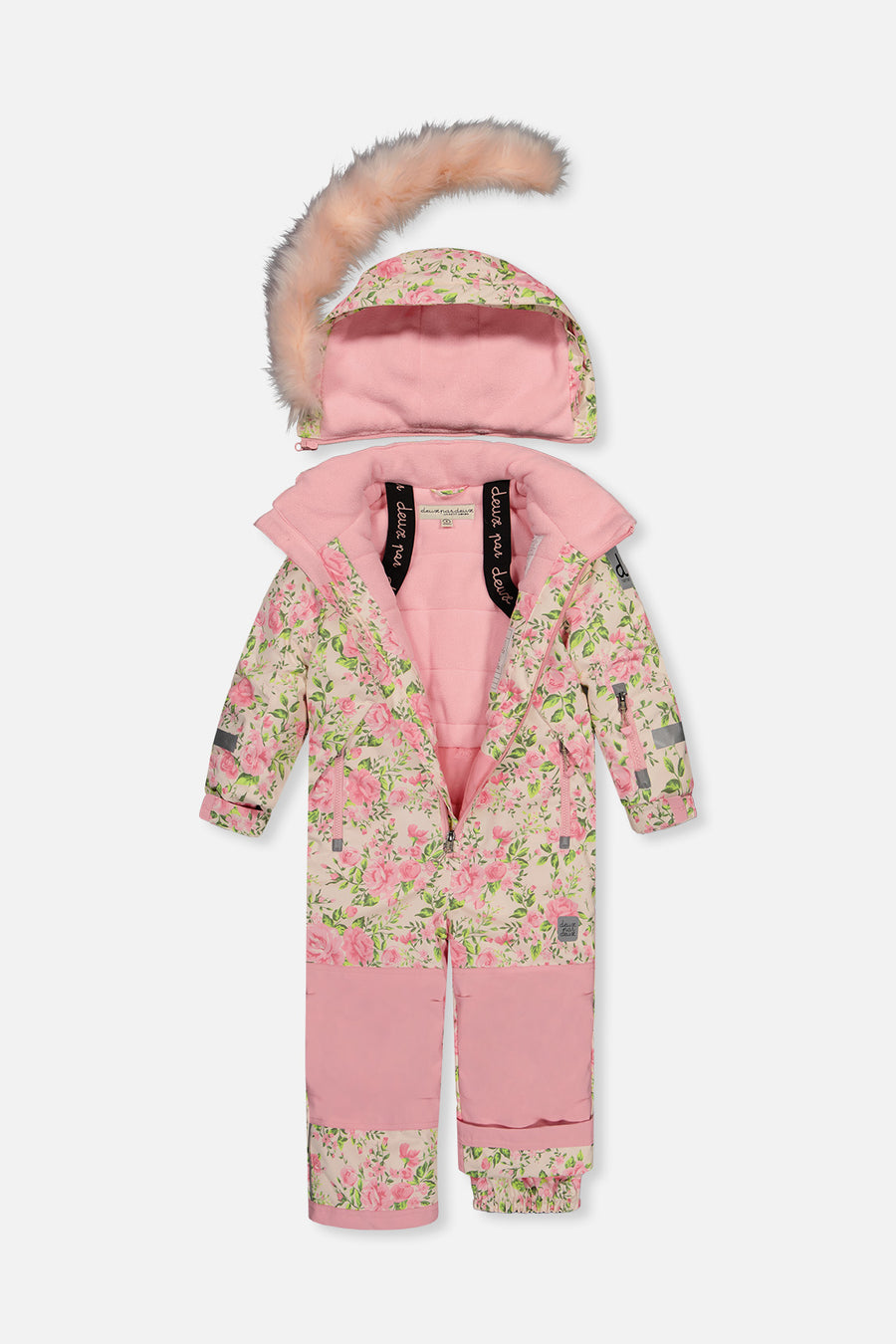 Kids One Piece Play Snowsuit Beige Vintage Rose Print