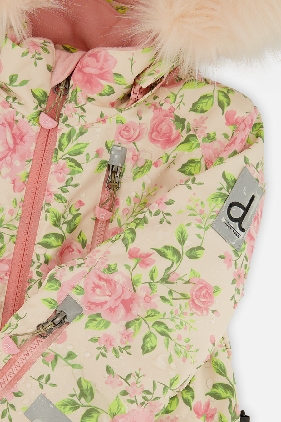 Kids One Piece Play Snowsuit Beige Vintage Rose Print