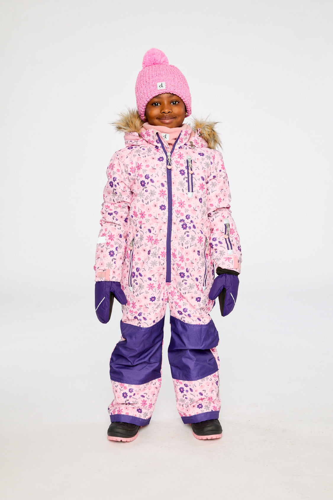 Kids One Piece Play Snowsuit Pink Mini Flower Print - J10PG71_1J020