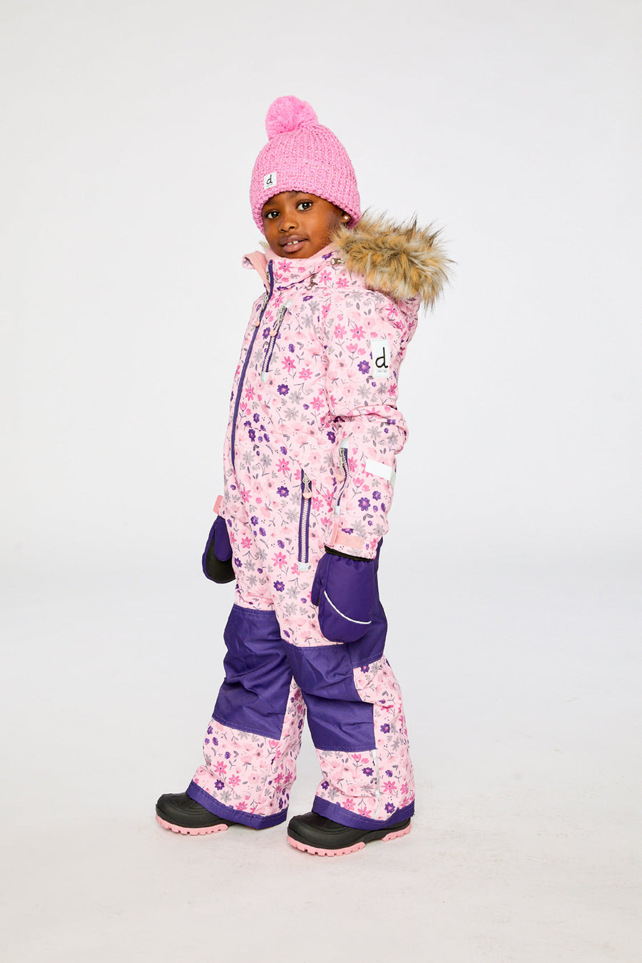 Kids One Piece Play Snowsuit Pink Mini Flower Print - J10PG71_1J020