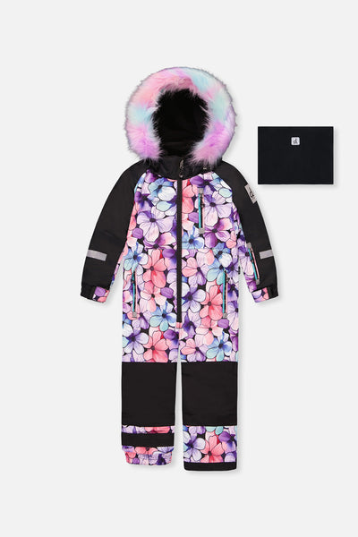 Kids One Piece Play Snowsuit Purple Floral Print - J10PG71_1J021