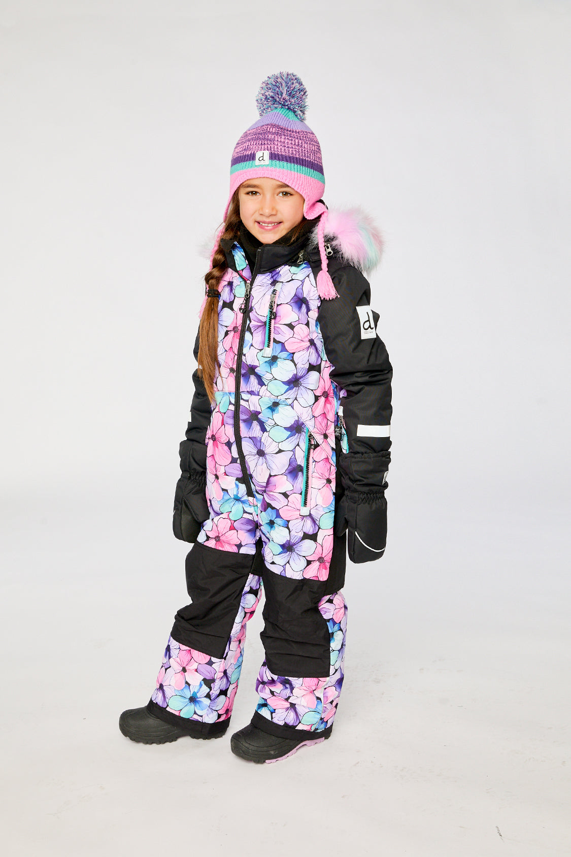 Kids One Piece Play Snowsuit Purple Floral Print - J10PG71_1J021