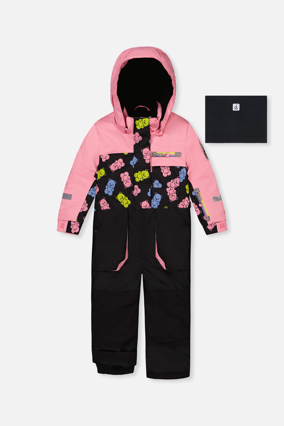 Kids One Piece Play Snowsuit Pink And Black Gummy Bear Print - J10PG72_1J033