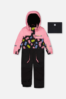 Kids One Piece Play Snowsuit Pink And Black Gummy Bear Print - J10PG72_1J033