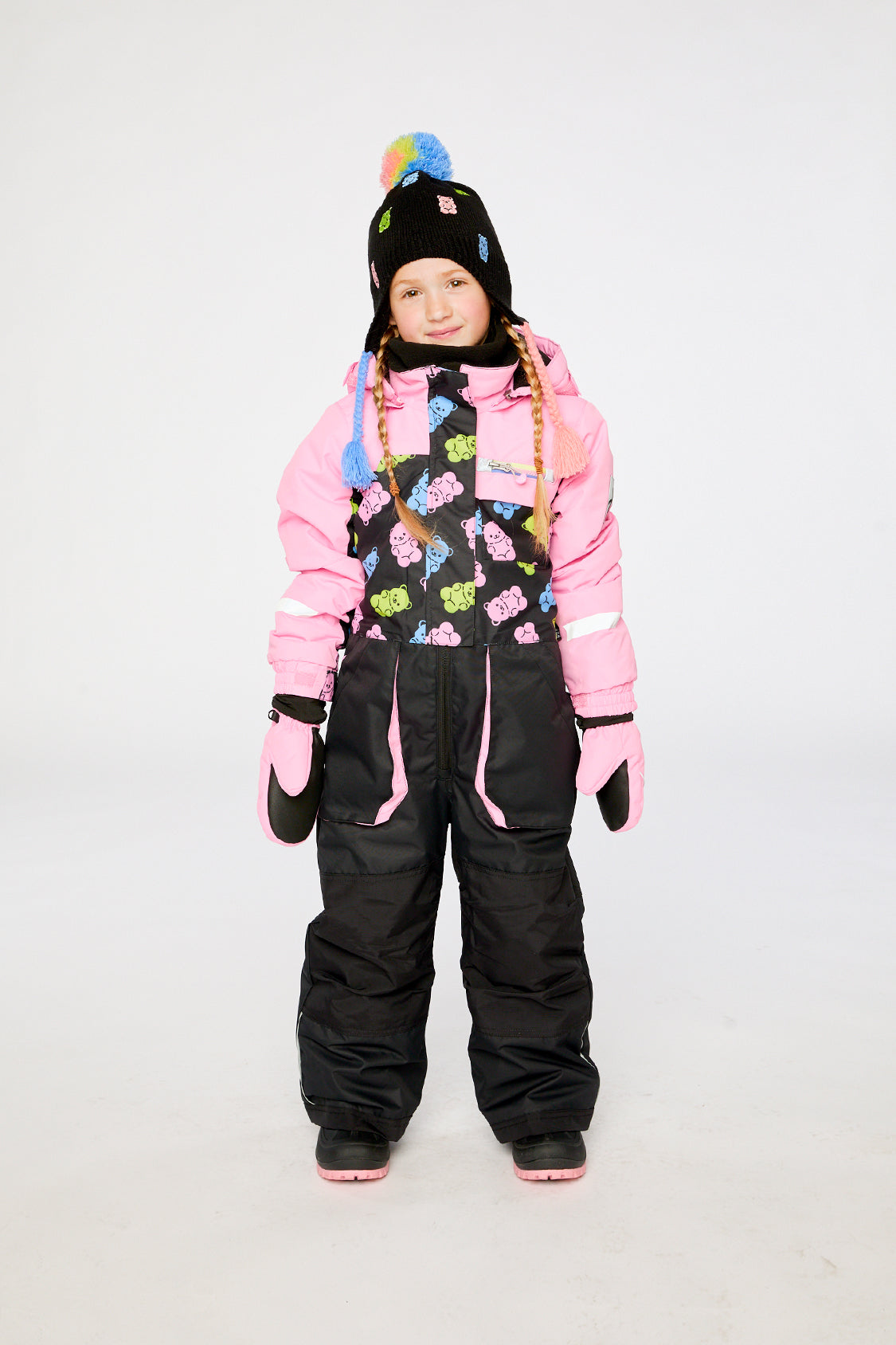Kids One Piece Play Snowsuit Pink And Black Gummy Bear Print - J10PG72_1J033