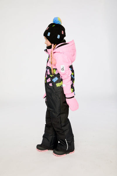 Kids One Piece Play Snowsuit Pink And Black Gummy Bear Print - J10PG72_1J033