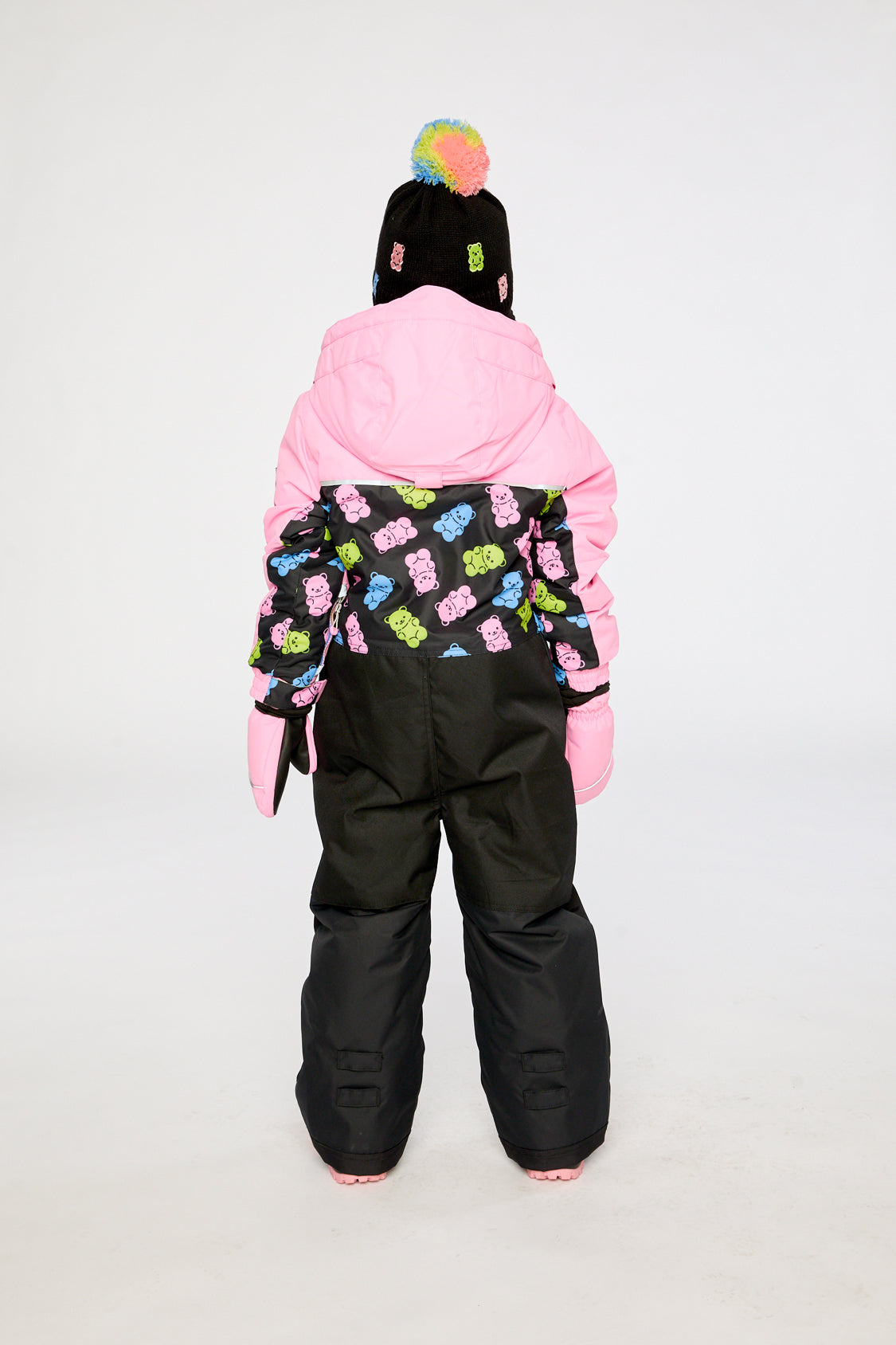 Kids One Piece Play Snowsuit Pink And Black Gummy Bear Print - J10PG72_1J033