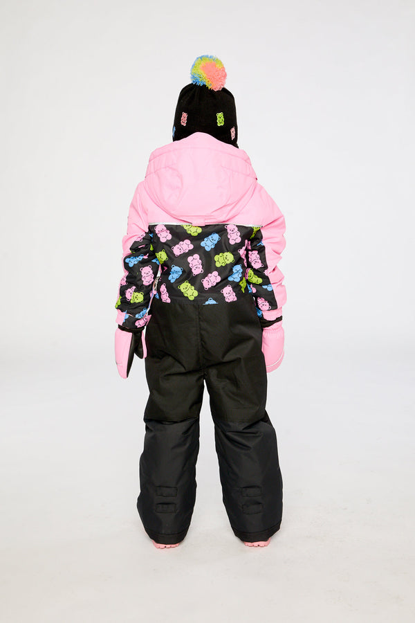Kids One Piece Play Snowsuit Pink And Black Gummy Bear Print - J10PG72_1J033