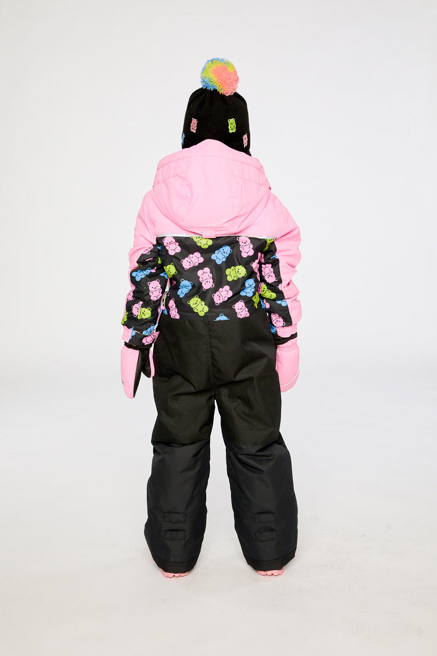 Kids One Piece Play Snowsuit Pink And Black Gummy Bear Print - J10PG72_1J033
