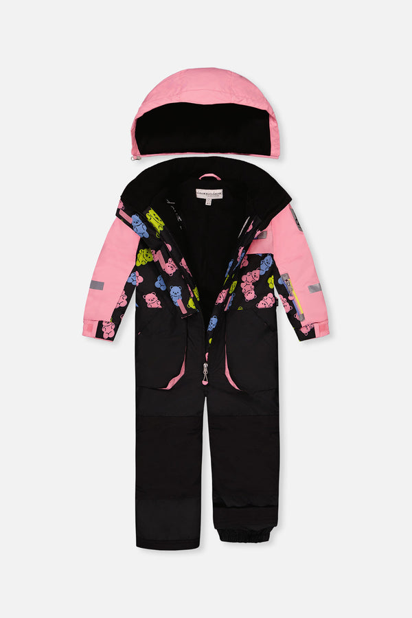 Kids One Piece Play Snowsuit Pink And Black Gummy Bear Print - J10PG72_1J033