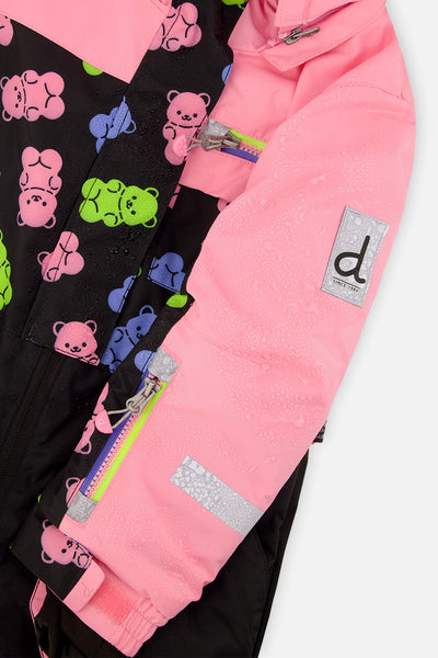 Kids One Piece Play Snowsuit Pink And Black Gummy Bear Print - J10PG72_1J033