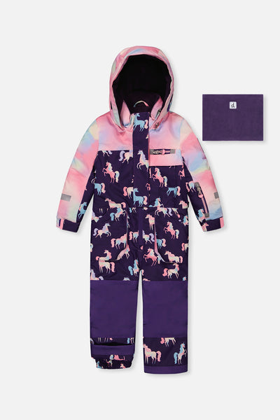 Kids One Piece Play Snowsuit Purple Unicorn Print - J10PG72_1J035