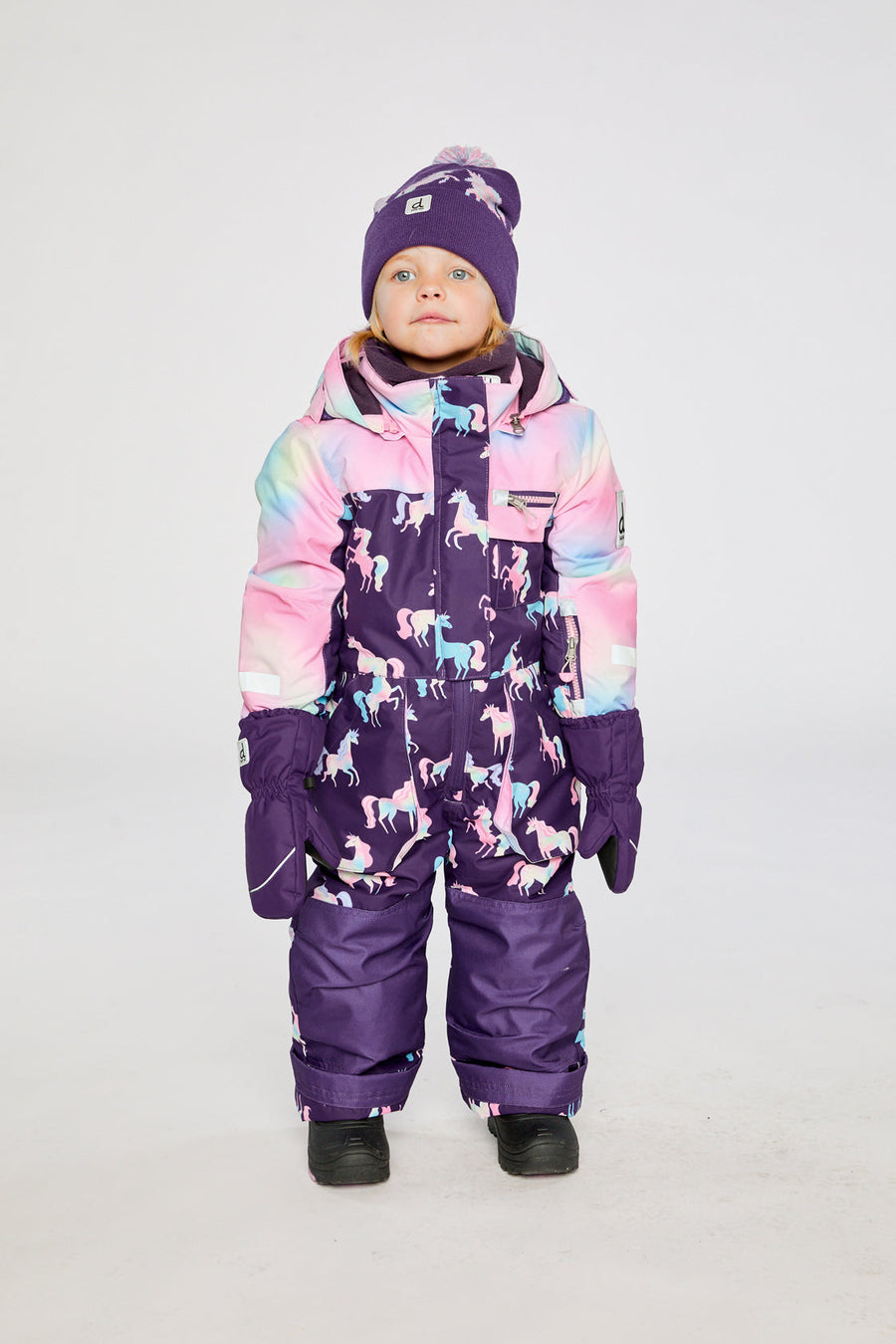Kids One Piece Play Snowsuit Purple Unicorn Print - J10PG72_1J035