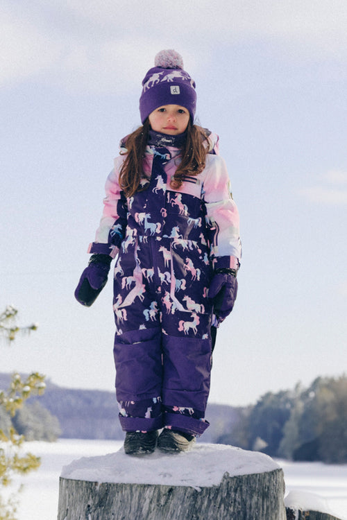 Kids One Piece Play Snowsuit Purple Unicorn Print - J10PG72_1J035
