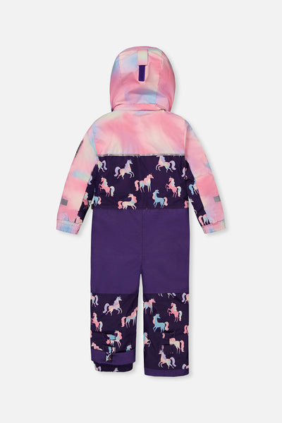 Kids One Piece Play Snowsuit Purple Unicorn Print - J10PG72_1J035