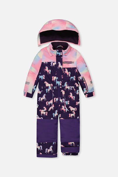 Kids One Piece Play Snowsuit Purple Unicorn Print - J10PG72_1J035