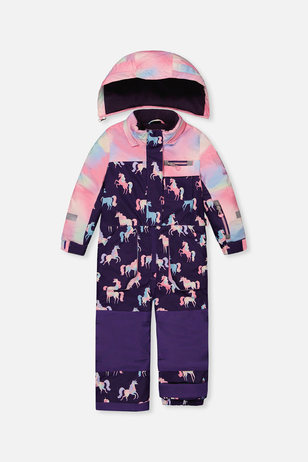 Kids One Piece Play Snowsuit Purple Unicorn Print - J10PG72_1J035