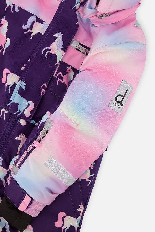 Kids One Piece Play Snowsuit Purple Unicorn Print - J10PG72_1J035