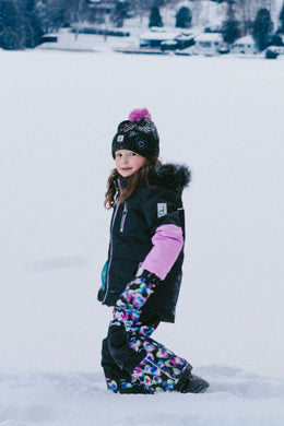 Two Piece Play Snowsuit Black, Blue And Pink Colorblock With Heart Print Pants - J10PG82_09990