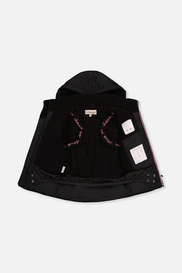 Two Piece Play Snowsuit Black, Blue And Pink Colorblock With Heart Print Pants - J10PG82_09990