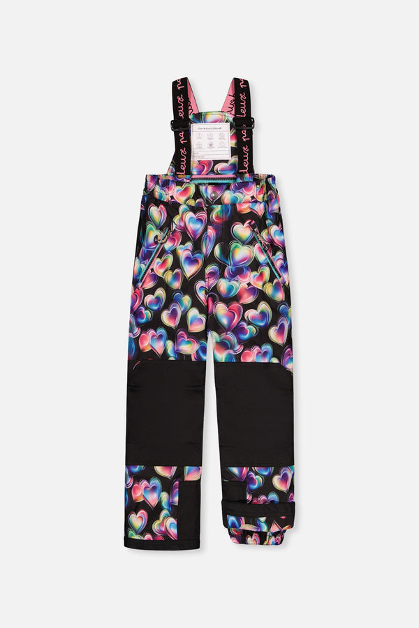 Two Piece Play Snowsuit Black, Blue And Pink Colorblock With Heart Print Pants - J10PG82_09990
