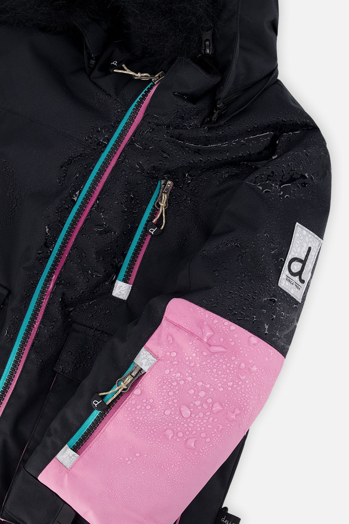 Two Piece Play Snowsuit Black, Blue And Pink Colorblock With Heart Print Pants - J10PG82_09990