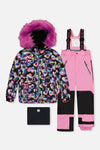 Two Piece Play Snowsuit Black Heart Print With Pink Pants - J10PG82_1J028