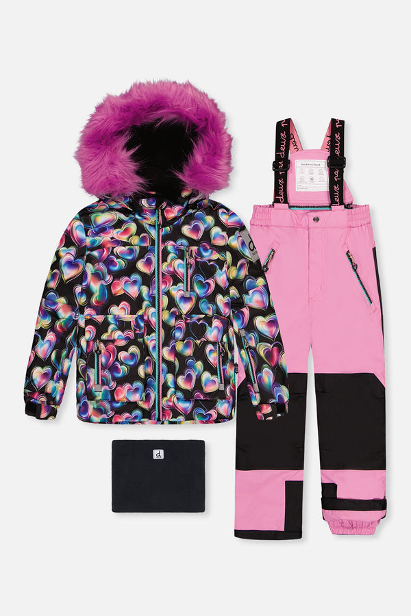 Two Piece Play Snowsuit Black Heart Print With Pink Pants - J10PG82_1J028