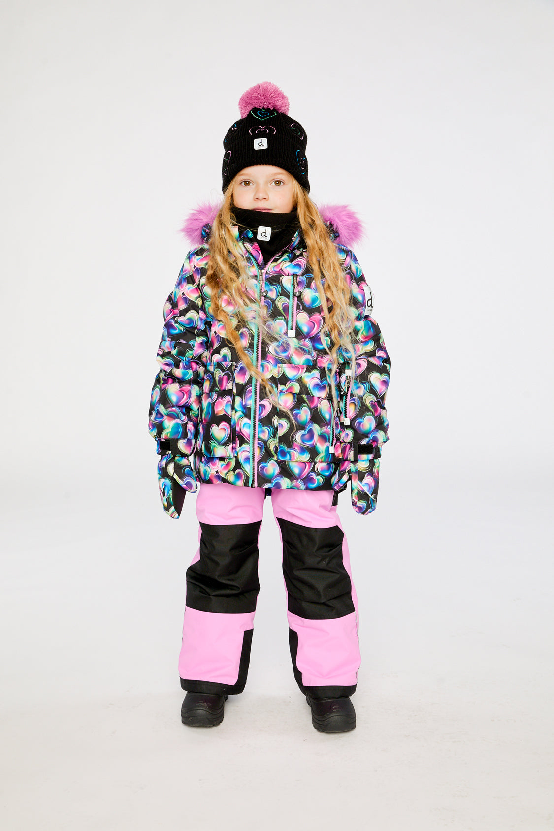 Two Piece Play Snowsuit Black Heart Print With Pink Pants - J10PG82_1J028