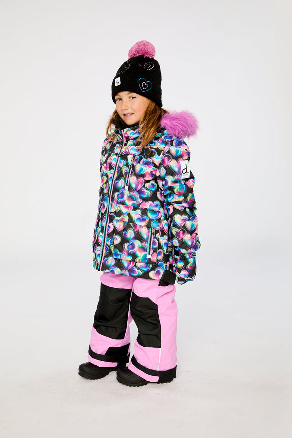Two Piece Play Snowsuit Black Heart Print With Pink Pants - J10PG82_1J028