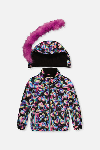 Two Piece Play Snowsuit Black Heart Print With Pink Pants - J10PG82_1J028