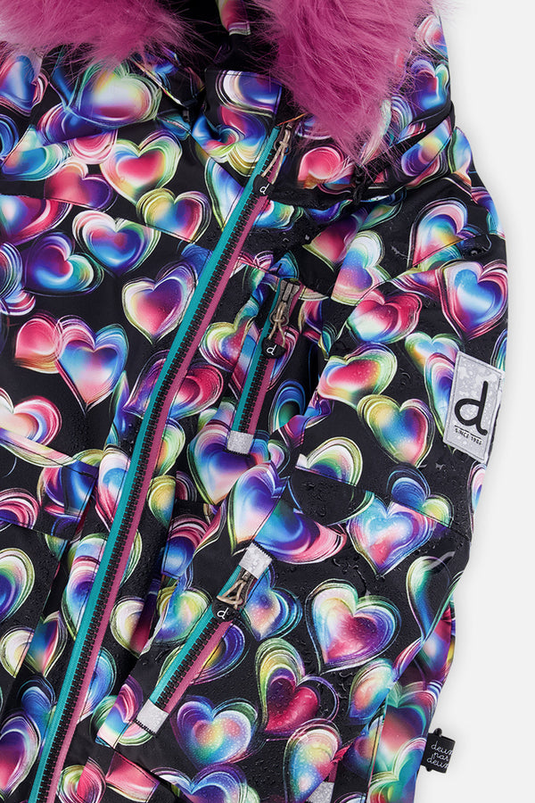 Two Piece Play Snowsuit Black Heart Print With Pink Pants - J10PG82_1J028