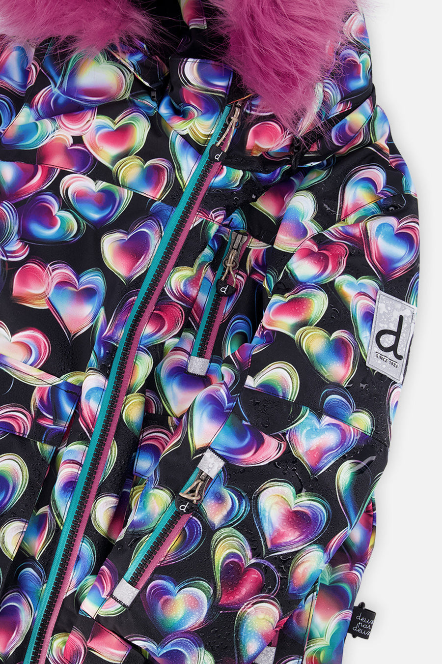 Two Piece Play Snowsuit Black Heart Print With Pink Pants - J10PG82_1J028
