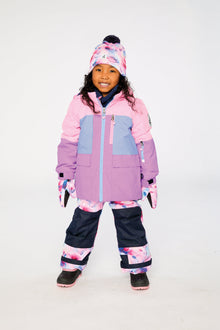Two Piece Play Snowsuit Pink And Purple Colorblock With Watercolor Floral Print Pants - J10PG84_06240