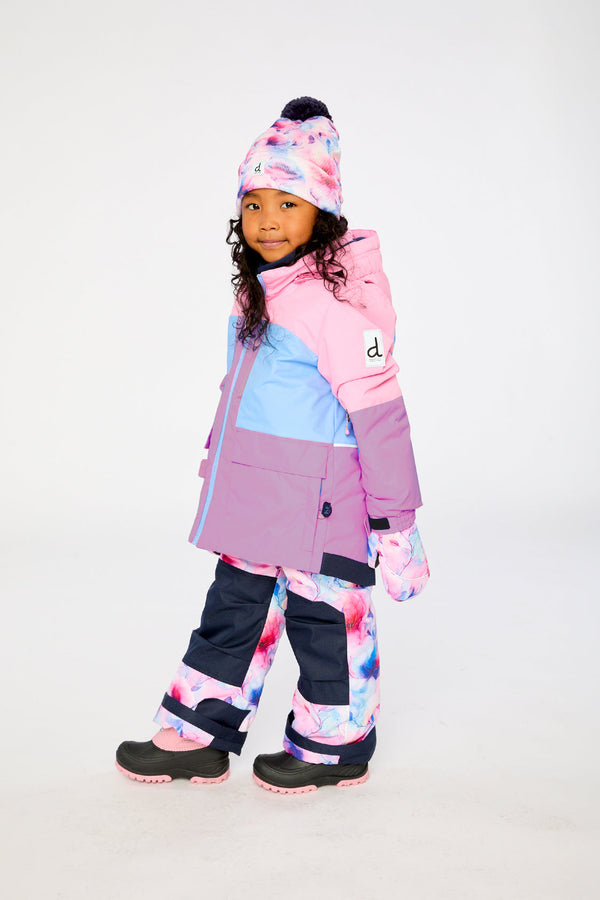 Two Piece Play Snowsuit Pink And Purple Colorblock With Watercolor Floral Print Pants - J10PG84_06240