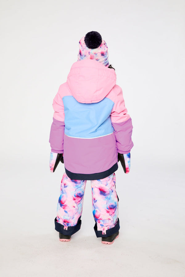 Two Piece Play Snowsuit Pink And Purple Colorblock With Watercolor Floral Print Pants - J10PG84_06240