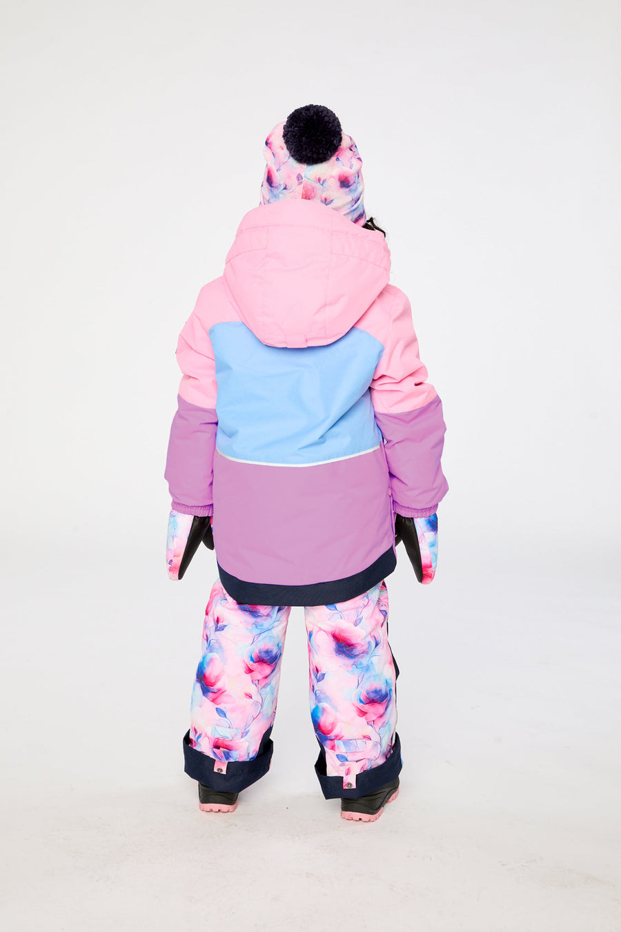 Two Piece Play Snowsuit Pink And Purple Colorblock With Watercolor Floral Print Pants - J10PG84_06240